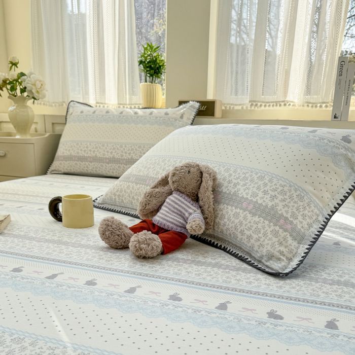 91家纺网 家纺一手货源 找家纺 浮光家居 2026新款全棉贝壳边纯棉单床笠系列2 花边兔