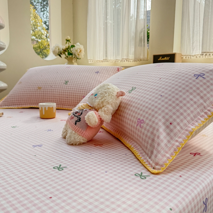 91家纺网 家纺一手货源 找家纺 浮光家居 2026新款全棉贝壳边纯棉单床笠系列2 夏日恋格粉