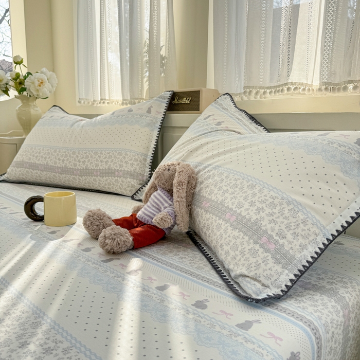 91家纺网 家纺一手货源 找家纺 浮光家居 2026新款全棉贝壳边纯棉单床笠系列2 花边兔