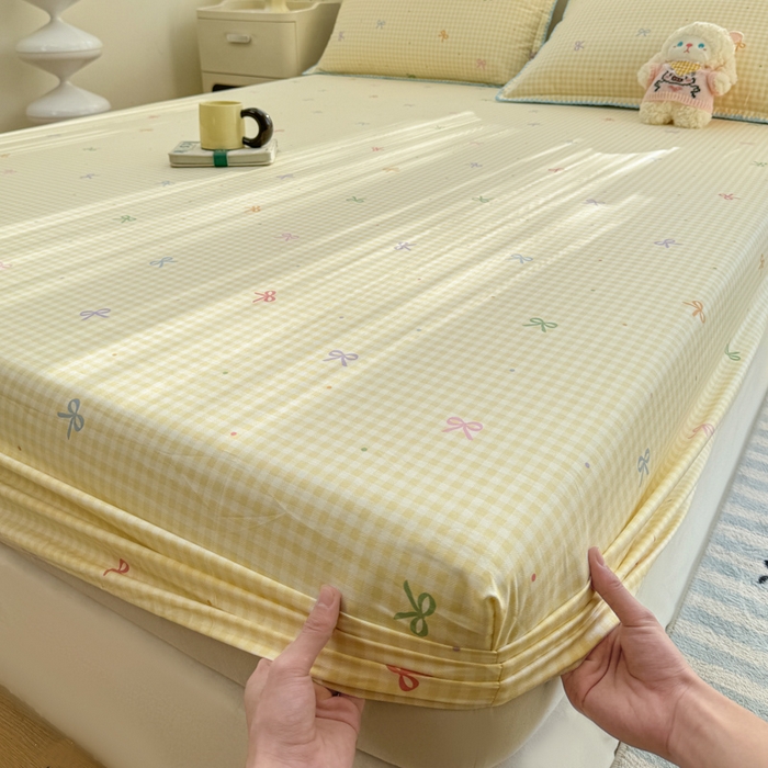 91家纺网 家纺一手货源 找家纺 浮光家居 2026新款全棉贝壳边纯棉单床笠系列2 夏日恋格黄