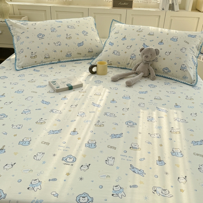 91家纺网 家纺一手货源 找家纺 浮光家居 2026新款全棉贝壳边纯棉单床笠系列2 机灵猫