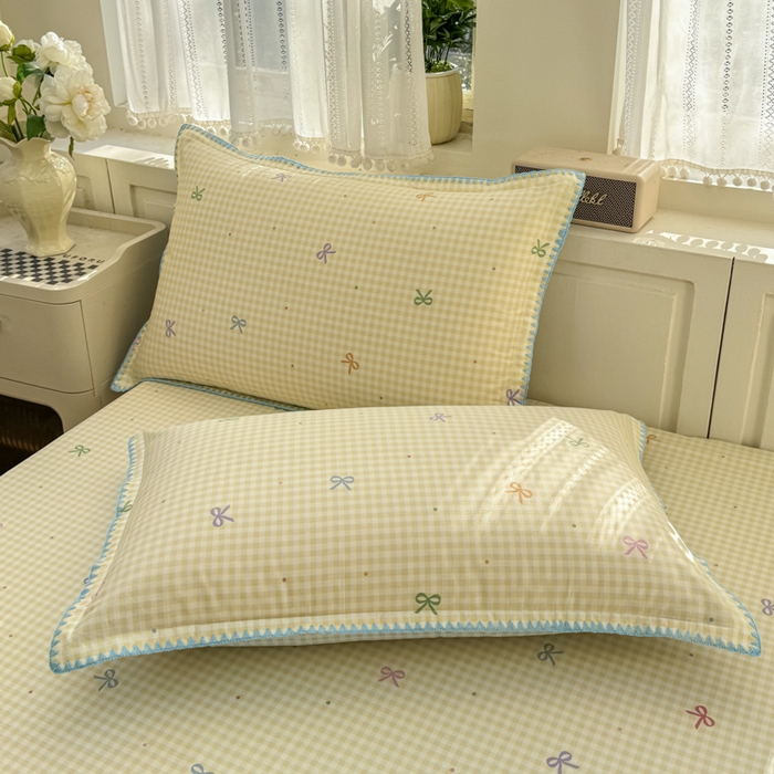 91家纺网 家纺一手货源 找家纺 浮光家居 2026新款全棉贝壳边纯棉单床笠系列2 夏日恋格黄