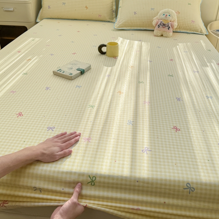 91家纺网 家纺一手货源 找家纺 浮光家居 2026新款全棉贝壳边纯棉单床笠系列2 夏日恋格黄