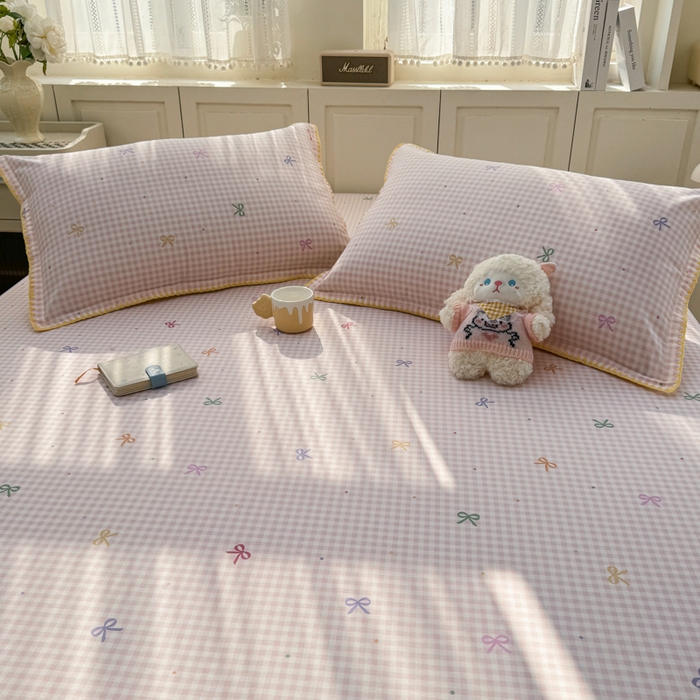 91家纺网 家纺一手货源 找家纺 浮光家居 2026新款全棉贝壳边纯棉单床笠系列2 夏日恋格粉