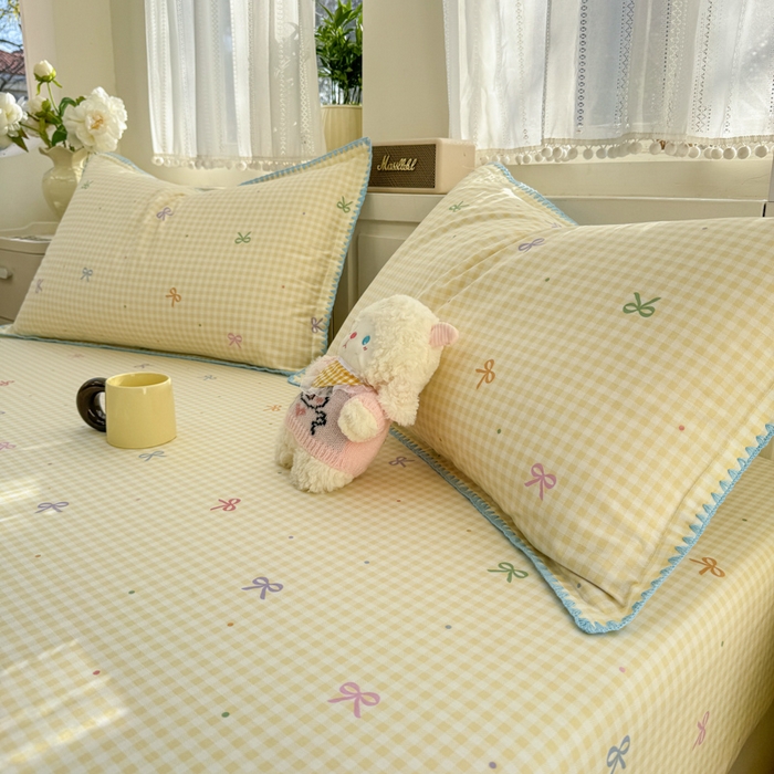 91家纺网 家纺一手货源 找家纺 浮光家居 2026新款全棉贝壳边纯棉单床笠系列2 夏日恋格黄