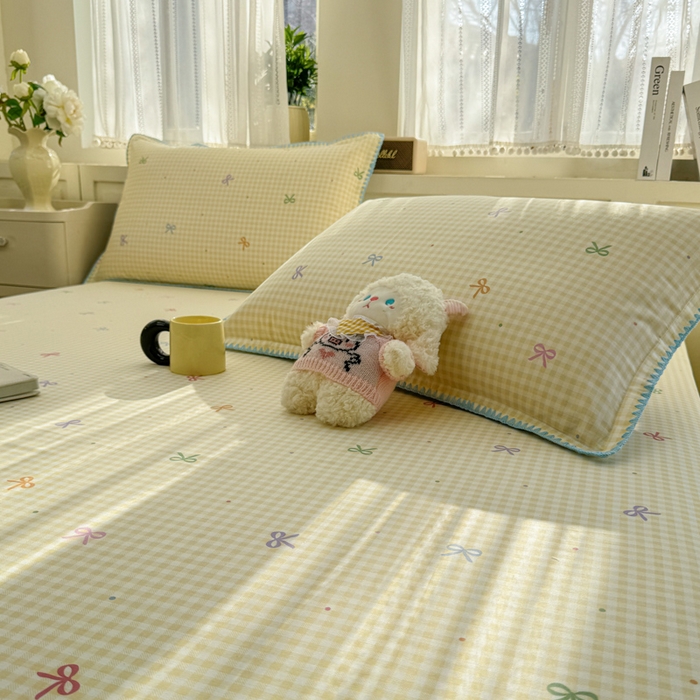91家纺网 家纺一手货源 找家纺 浮光家居 2026新款全棉贝壳边纯棉单床笠系列2 夏日恋格黄