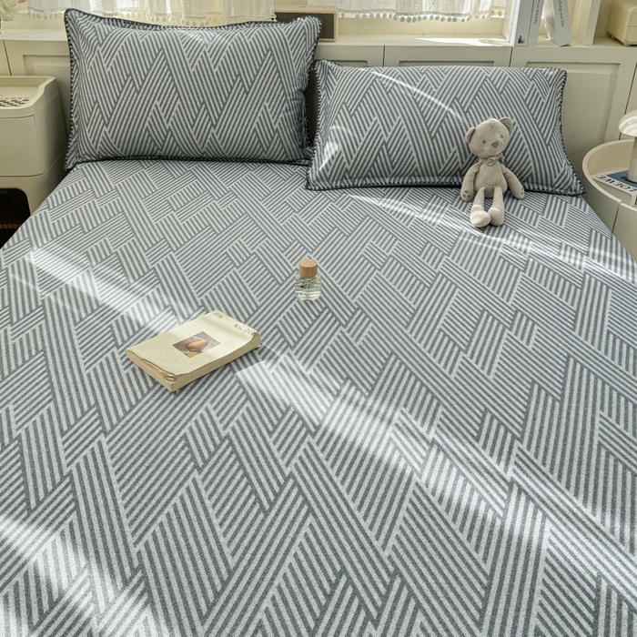 91家纺网 家纺一手货源 找家纺 浮光家居 2026新款全棉贝壳边纯棉单床笠系列2 线韵时尚灰