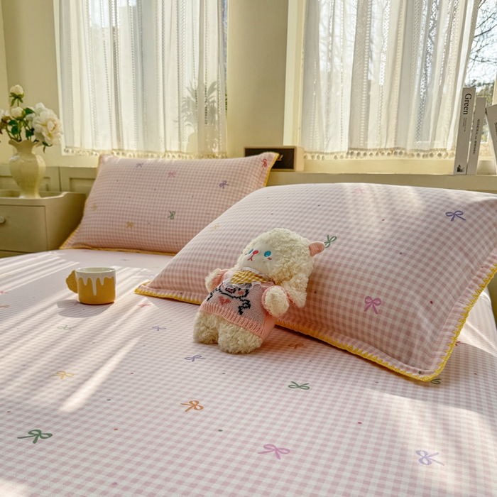 91家纺网 家纺一手货源 找家纺 浮光家居 2026新款全棉贝壳边纯棉单床笠系列2 夏日恋格粉