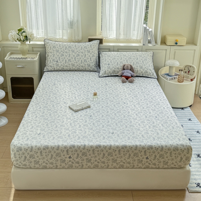 91家纺网 家纺一手货源 找家纺 浮光家居 2026新款全棉贝壳边纯棉单床笠系列2 蝶恋花