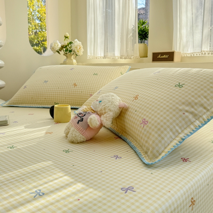 91家纺网 家纺一手货源 找家纺 浮光家居 2026新款全棉贝壳边纯棉单床笠系列2 夏日恋格黄