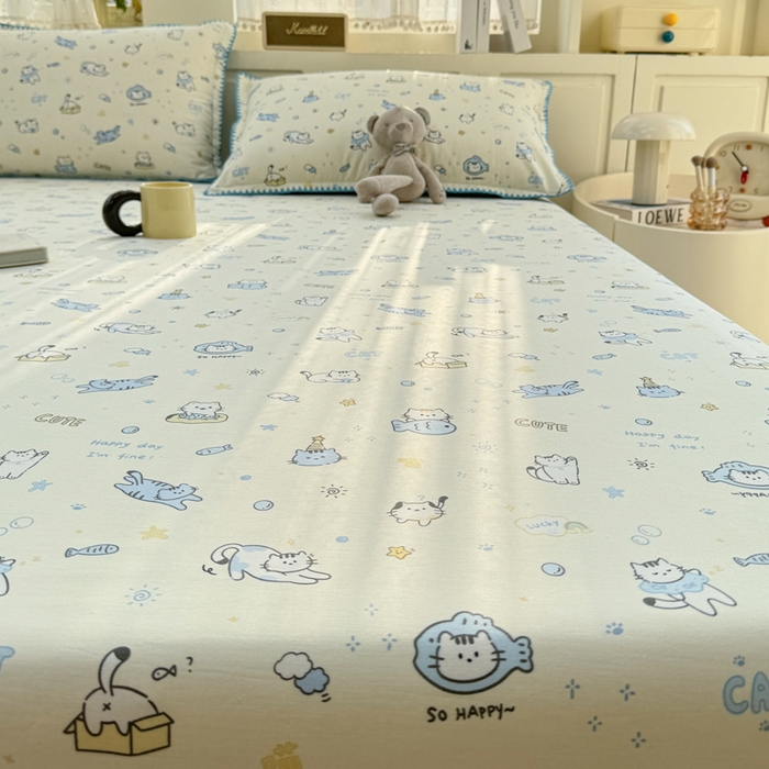 91家纺网 家纺一手货源 找家纺 浮光家居 2026新款全棉贝壳边纯棉单床笠系列2 机灵猫