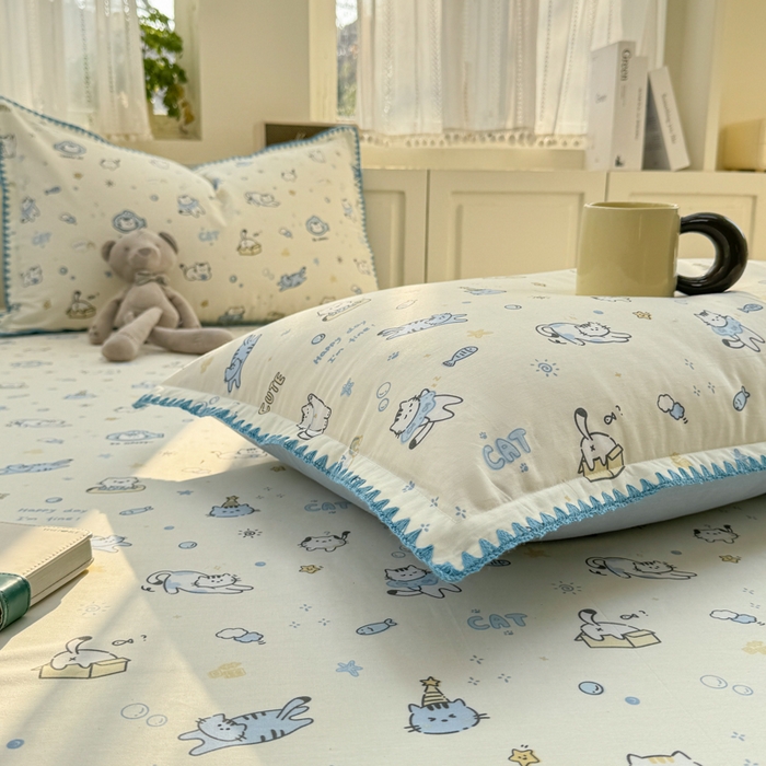 91家纺网 家纺一手货源 找家纺 浮光家居 2026新款全棉贝壳边纯棉单床笠系列2 机灵猫