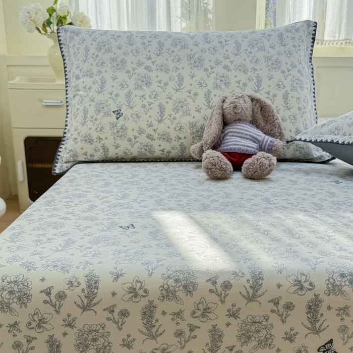 91家纺网 家纺一手货源 找家纺 浮光家居 2026新款全棉贝壳边纯棉单床笠系列2 蝶恋花