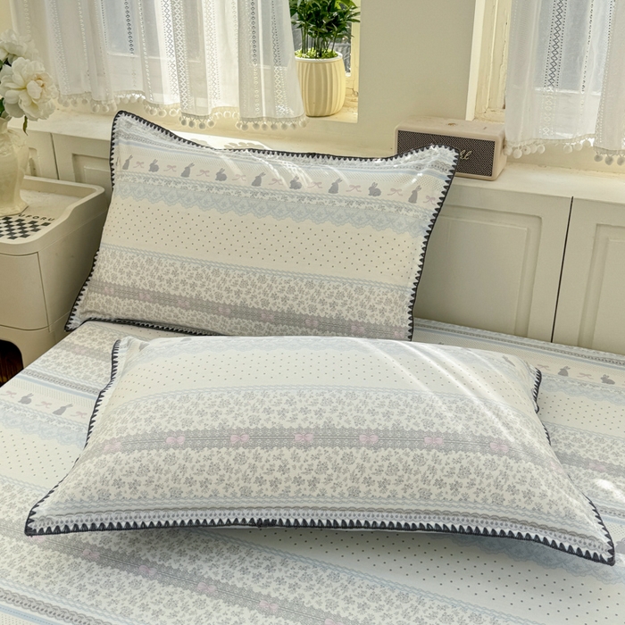 91家纺网 家纺一手货源 找家纺 浮光家居 2026新款全棉贝壳边纯棉单床笠系列2 花边兔