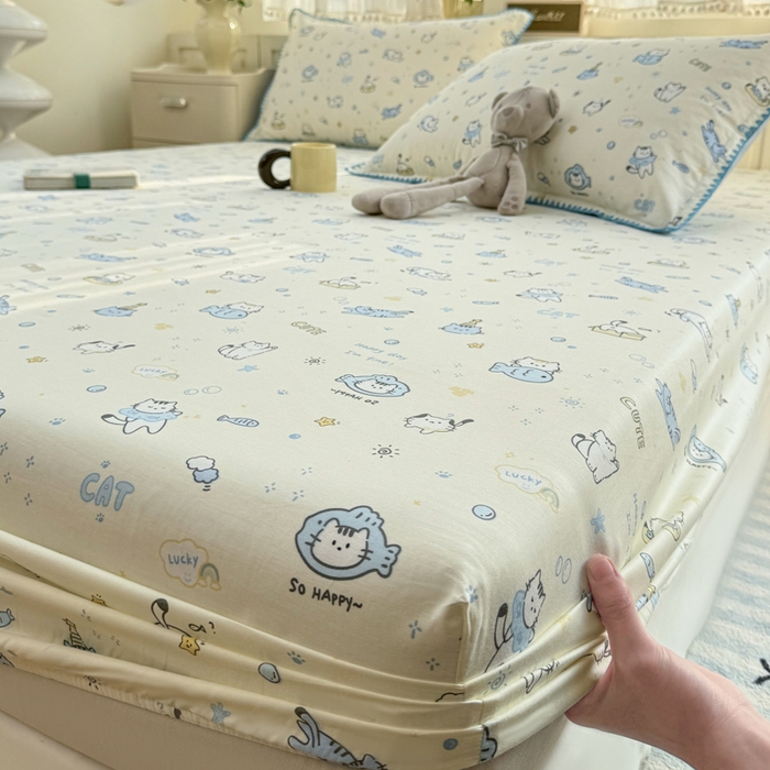 91家纺网 家纺一手货源 找家纺 浮光家居 2026新款全棉贝壳边纯棉单床笠系列2 机灵猫