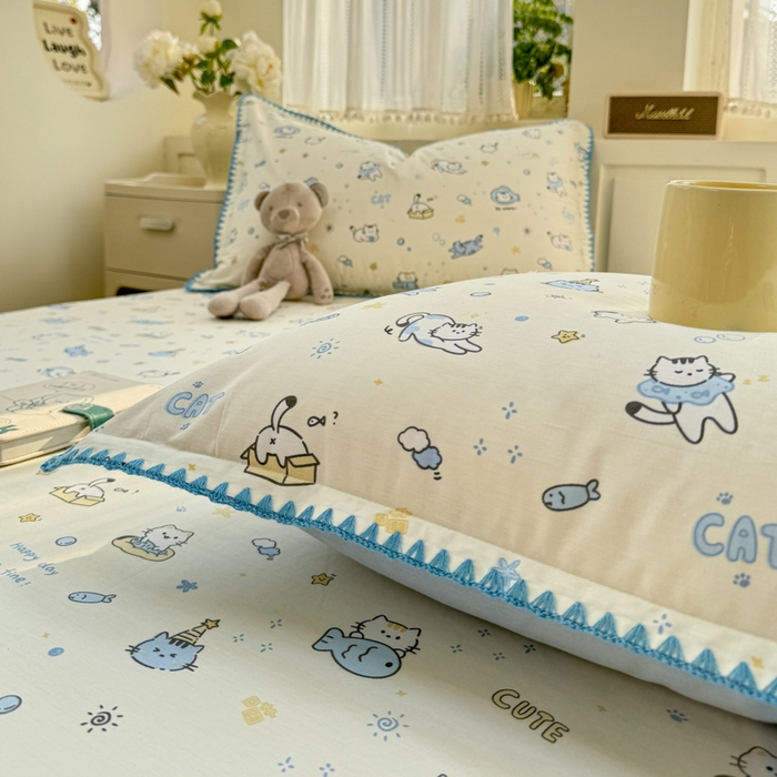 91家纺网 家纺一手货源 找家纺 浮光家居 2026新款全棉贝壳边纯棉单床笠系列2 机灵猫