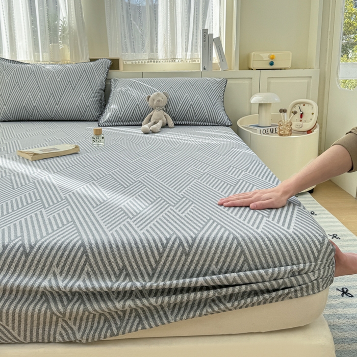 91家纺网 家纺一手货源 找家纺 浮光家居 2026新款全棉贝壳边纯棉单床笠系列2 线韵时尚灰