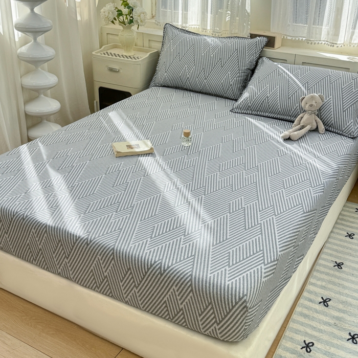 91家纺网 家纺一手货源 找家纺 浮光家居 2026新款全棉贝壳边纯棉单床笠系列2 线韵时尚灰