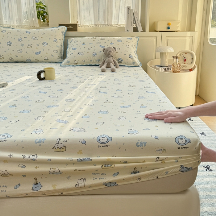 91家纺网 家纺一手货源 找家纺 浮光家居 2026新款全棉贝壳边纯棉单床笠系列2 机灵猫