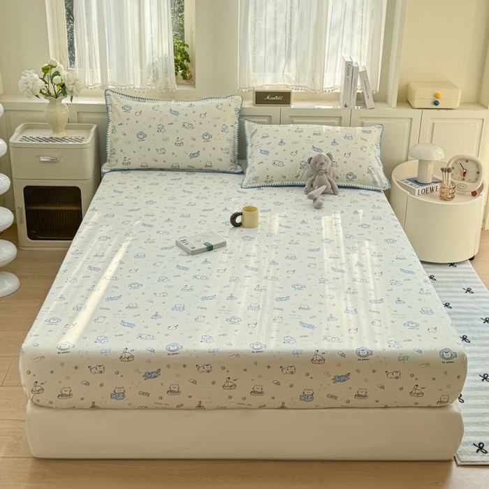 91家纺网 家纺一手货源 找家纺 浮光家居 2026新款全棉贝壳边纯棉单床笠系列2 机灵猫