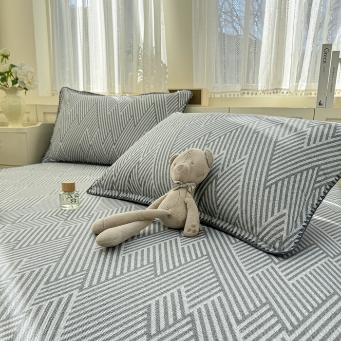 91家纺网 家纺一手货源 找家纺 浮光家居 2026新款全棉贝壳边纯棉单床笠系列2 线韵时尚灰