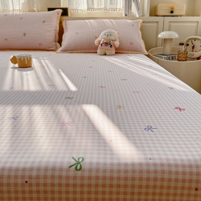 91家纺网 家纺一手货源 找家纺 浮光家居 2026新款全棉贝壳边纯棉单床笠系列2 夏日恋格粉