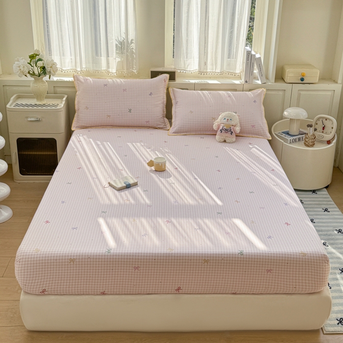 91家纺网 家纺一手货源 找家纺 浮光家居 2026新款全棉贝壳边纯棉单床笠系列2 夏日恋格粉