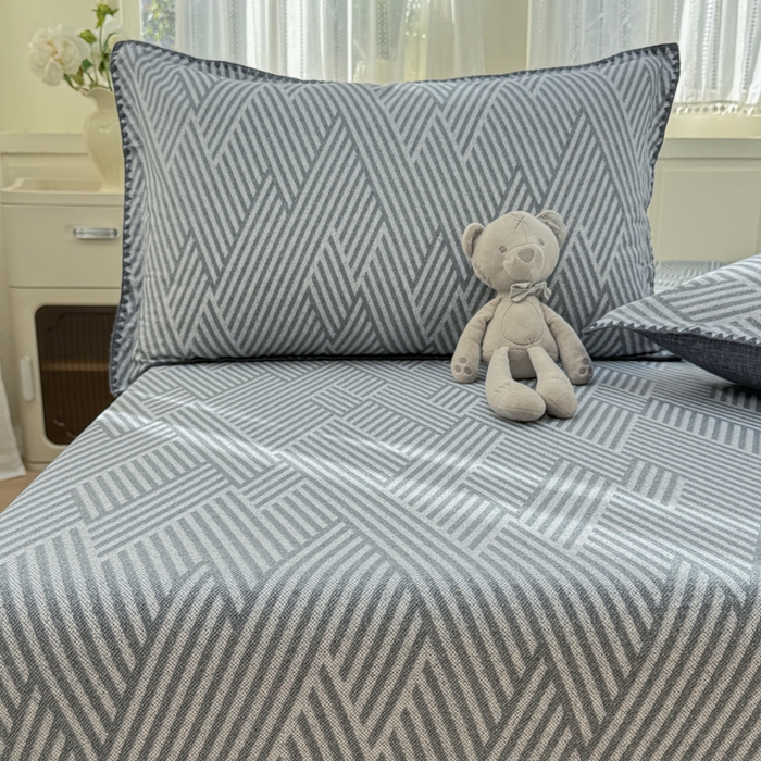 91家纺网 家纺一手货源 找家纺 浮光家居 2026新款全棉贝壳边纯棉单床笠系列2 线韵时尚灰