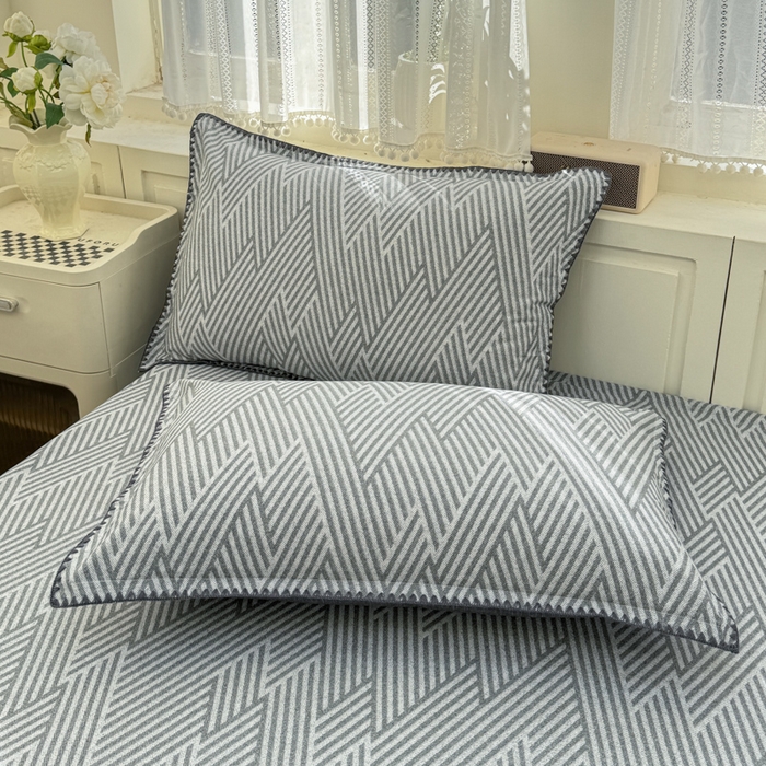 91家纺网 家纺一手货源 找家纺 浮光家居 2026新款全棉贝壳边纯棉单床笠系列2 线韵时尚灰