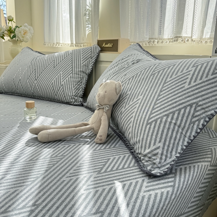 91家纺网 家纺一手货源 找家纺 浮光家居 2026新款全棉贝壳边纯棉单床笠系列2 线韵时尚灰