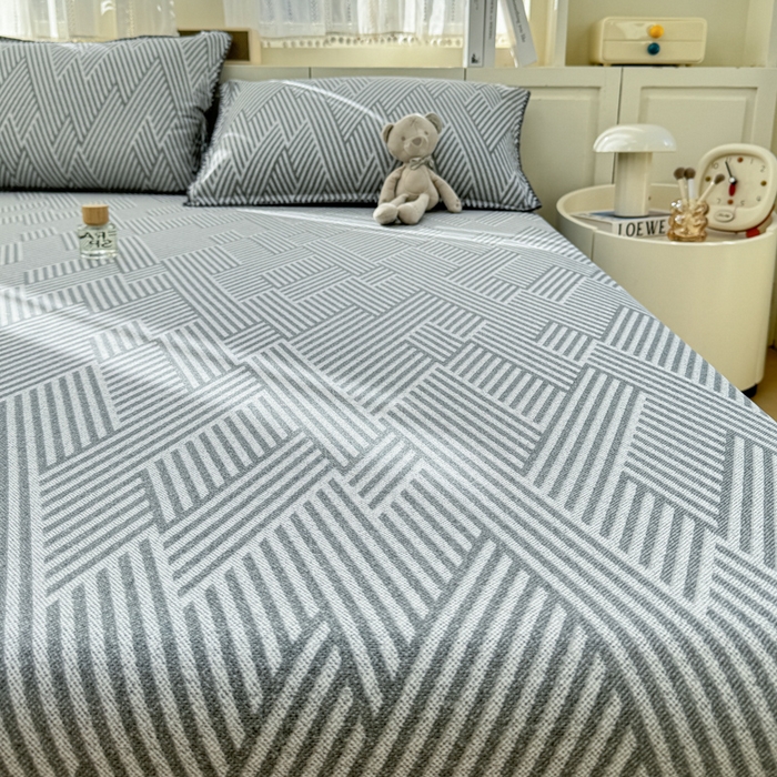 91家纺网 家纺一手货源 找家纺 浮光家居 2026新款全棉贝壳边纯棉单床笠系列2 线韵时尚灰