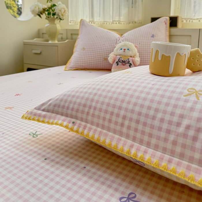 91家纺网 家纺一手货源 找家纺 浮光家居 2026新款全棉贝壳边纯棉单床笠系列2 夏日恋格粉