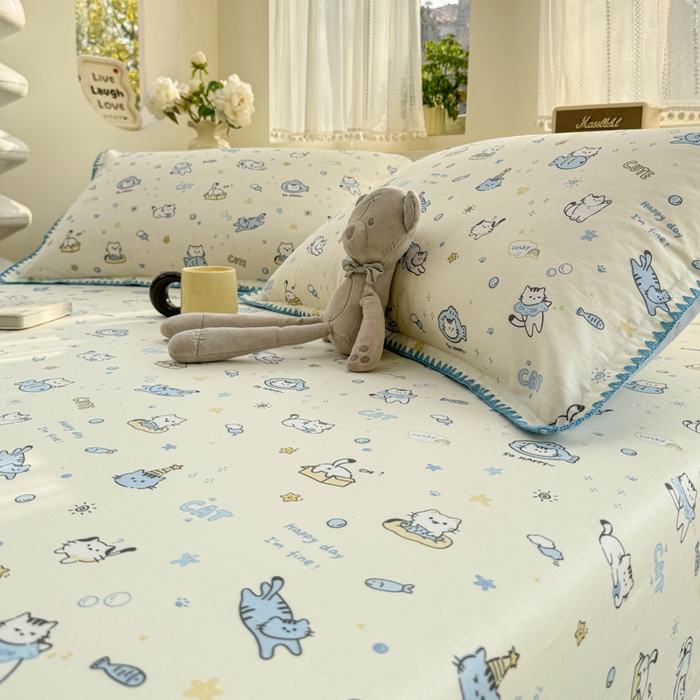 91家纺网 家纺一手货源 找家纺 浮光家居 2026新款全棉贝壳边纯棉单床笠系列2 机灵猫