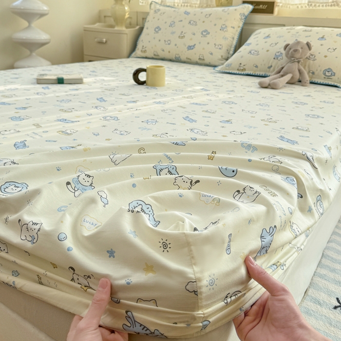 91家纺网 家纺一手货源 找家纺 浮光家居 2026新款全棉贝壳边纯棉单床笠系列2 机灵猫