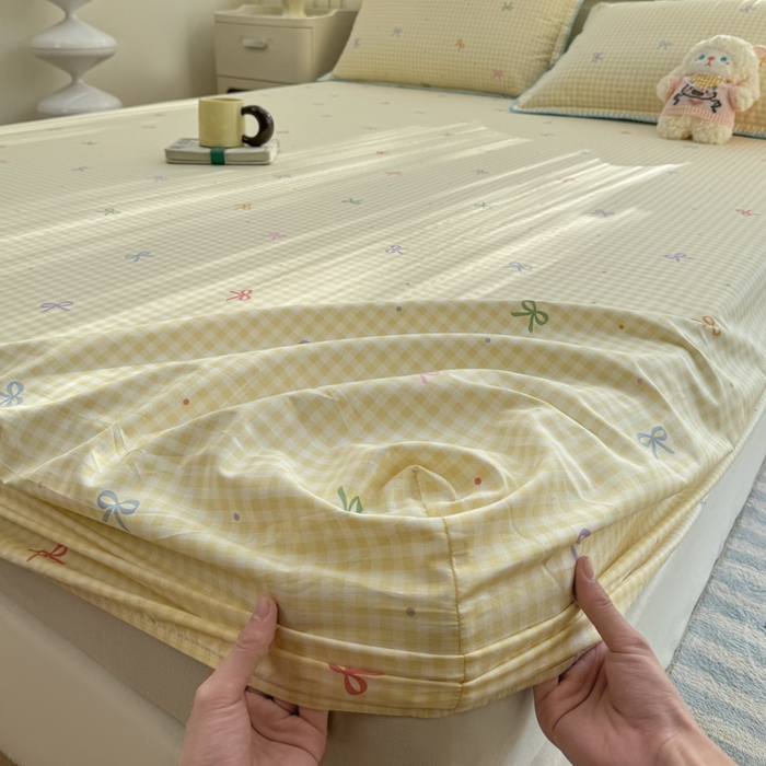 91家纺网 家纺一手货源 找家纺 浮光家居 2026新款全棉贝壳边纯棉单床笠系列2 夏日恋格黄