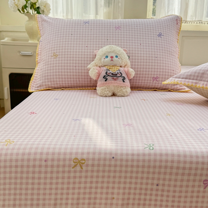 91家纺网 家纺一手货源 找家纺 浮光家居 2026新款全棉贝壳边纯棉单床笠系列2 夏日恋格粉