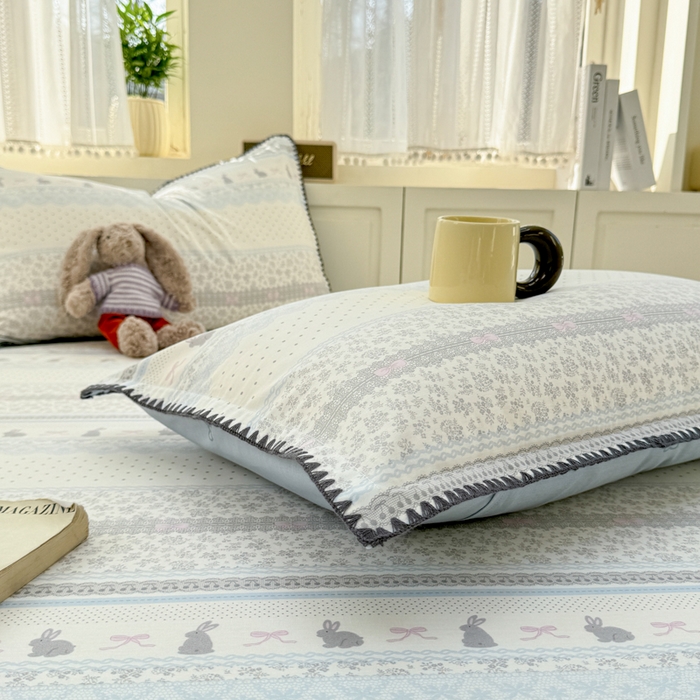 91家纺网 家纺一手货源 找家纺 浮光家居 2026新款全棉贝壳边纯棉单床笠系列2 花边兔