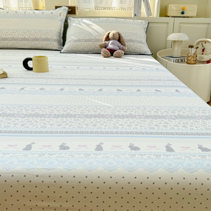 91家纺网 家纺一手货源 找家纺 浮光家居 2026新款全棉贝壳边纯棉单床笠系列2 花边兔