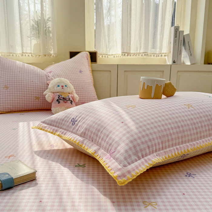 91家纺网 家纺一手货源 找家纺 浮光家居 2026新款全棉贝壳边纯棉单床笠系列2 夏日恋格粉