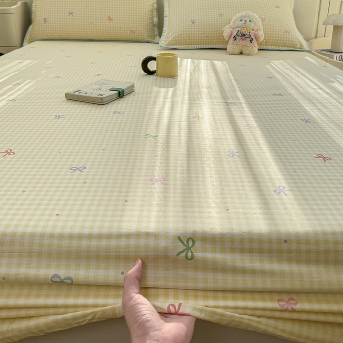 91家纺网 家纺一手货源 找家纺 浮光家居 2026新款全棉贝壳边纯棉单床笠系列2 夏日恋格黄