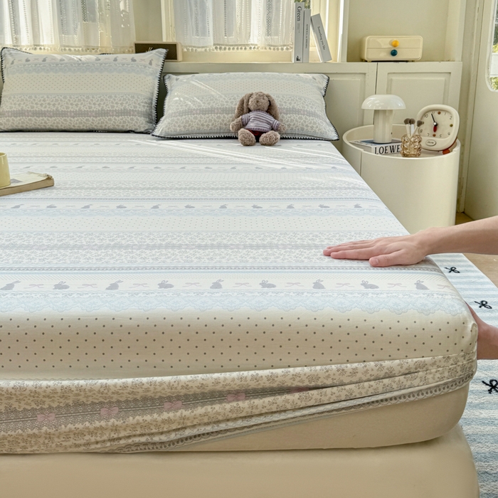 91家纺网 家纺一手货源 找家纺 浮光家居 2026新款全棉贝壳边纯棉单床笠系列2 花边兔