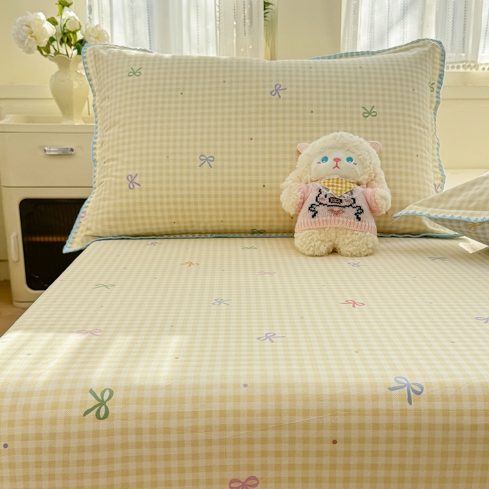 91家纺网 家纺一手货源 找家纺 浮光家居 2026新款全棉贝壳边纯棉单床笠系列2 夏日恋格黄