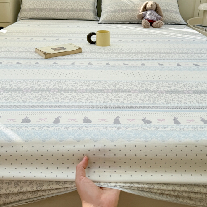 91家纺网 家纺一手货源 找家纺 浮光家居 2026新款全棉贝壳边纯棉单床笠系列2 花边兔