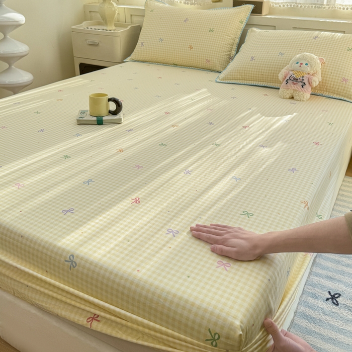 91家纺网 家纺一手货源 找家纺 浮光家居 2026新款全棉贝壳边纯棉单床笠系列2 夏日恋格黄