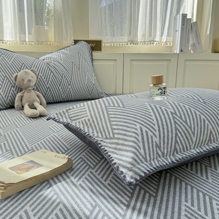 91家纺网 家纺一手货源 找家纺 浮光家居 2026新款全棉贝壳边纯棉单床笠系列2 线韵时尚灰