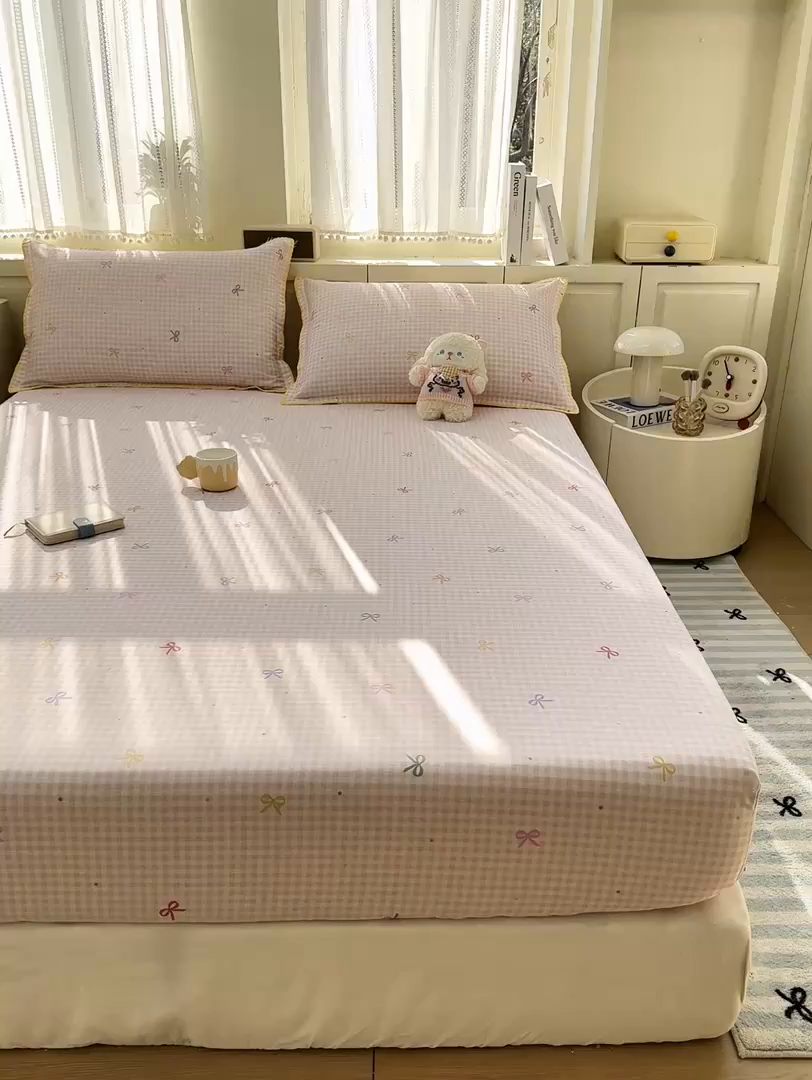 91家纺网 家纺一手货源 找家纺 浮光家居 2026新款全棉贝壳边纯棉单床笠系列2 夏日恋格粉