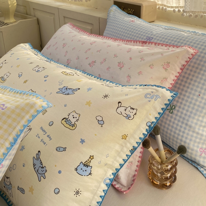 91家纺网 家纺一手货源 找家纺 浮光家居 2026新款全棉贝壳边纯棉单枕套系列2 夏日恋格粉