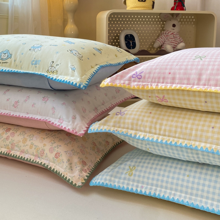 91家纺网 家纺一手货源 找家纺 浮光家居 2026新款全棉贝壳边纯棉单枕套系列2 线韵时尚灰