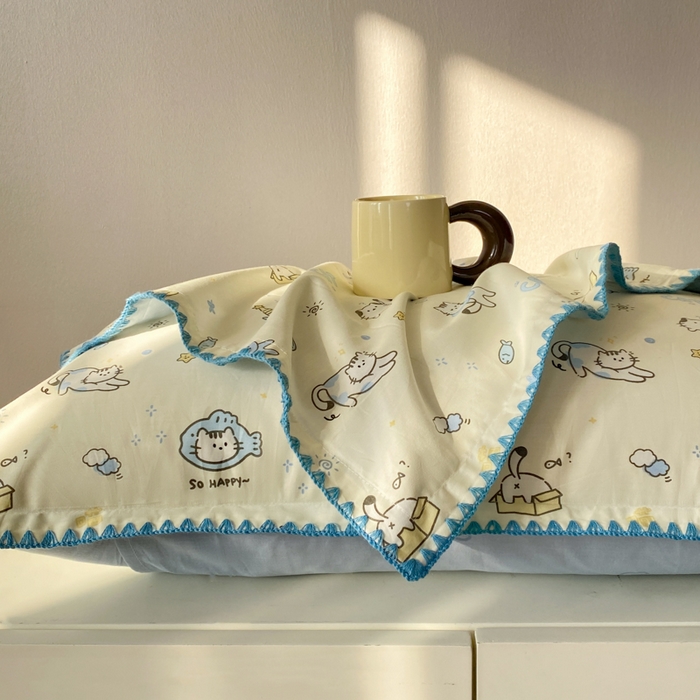 91家纺网 家纺一手货源 找家纺 浮光家居 2026新款全棉贝壳边纯棉单枕套系列2 机灵猫