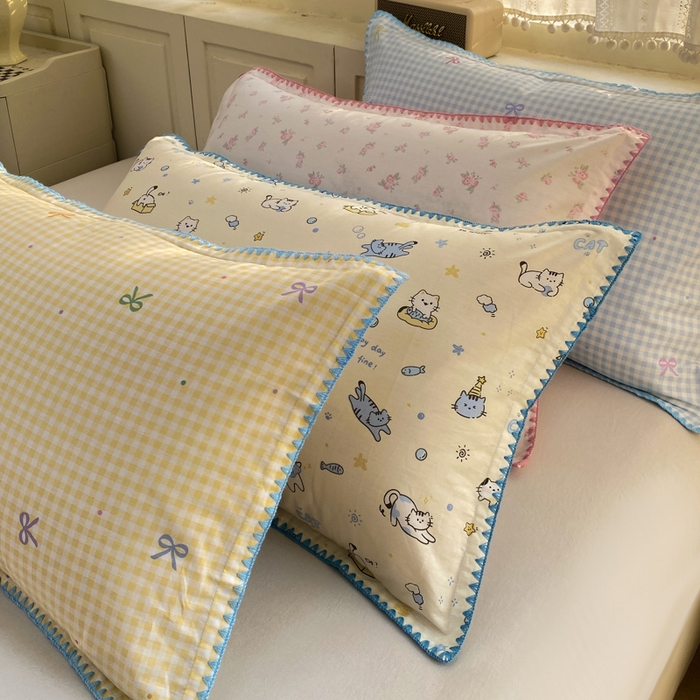 91家纺网 家纺一手货源 找家纺 浮光家居 2026新款全棉贝壳边纯棉单枕套系列2 夏日恋格黄